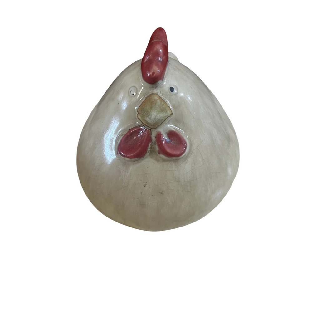 Vintage Style Ceramic‎ Fat Chicken Figurine Farmhouse Decor Cream Red 6 Inch